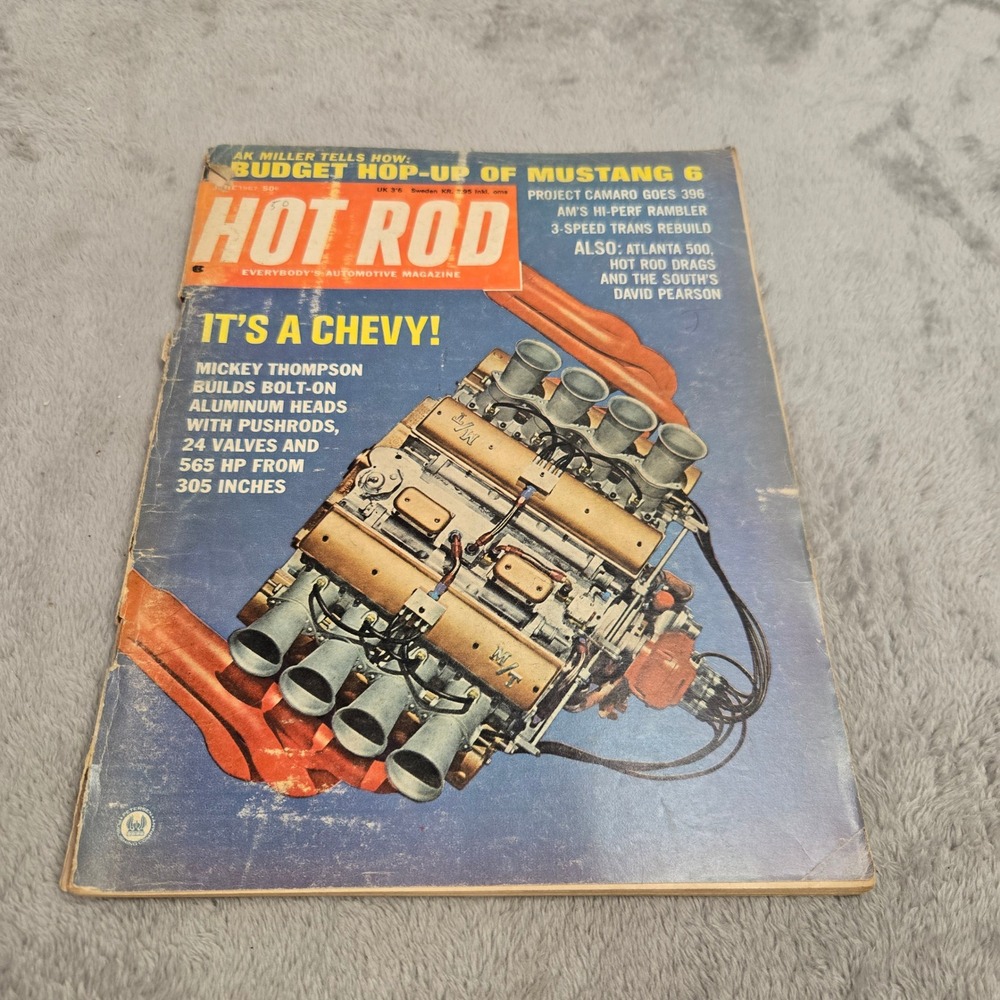 Hot Rod Magazine June 1967 Mickey Thompson Chevy Aluminum Heads Mustang 6 Camaro